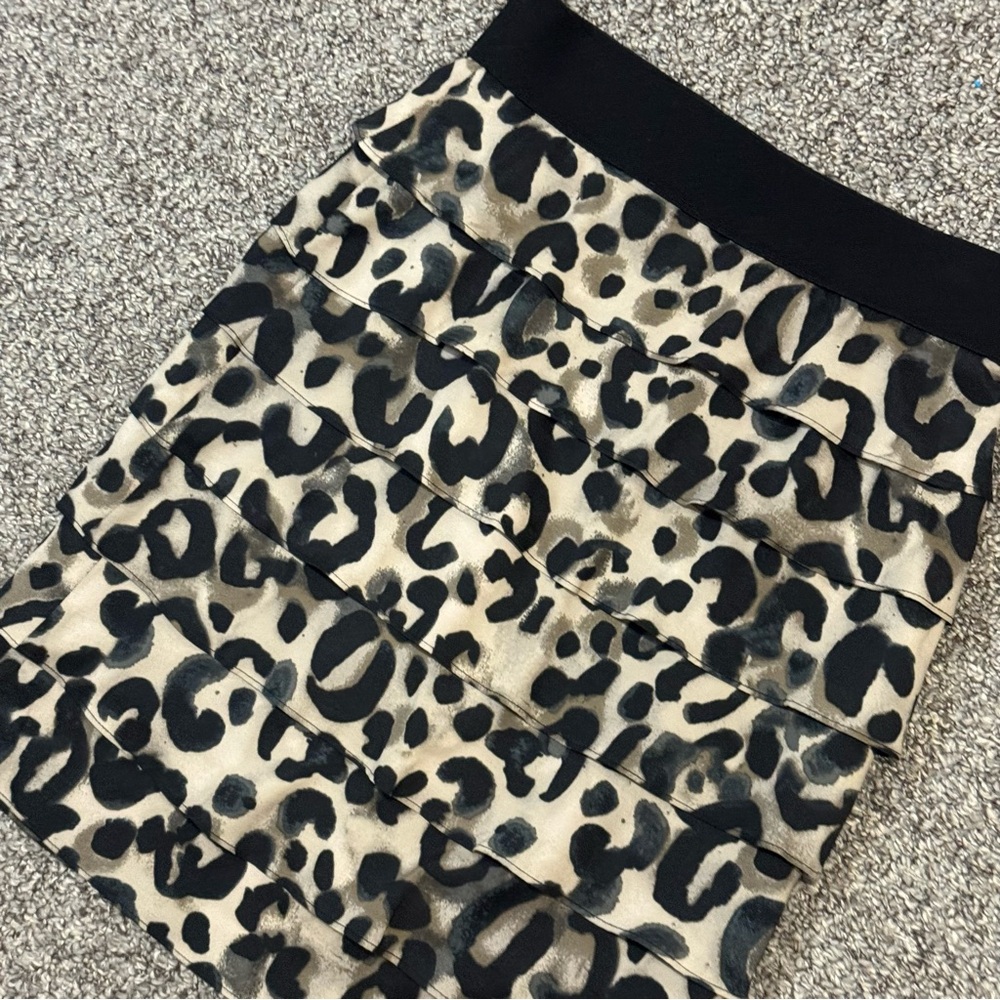 Alfani Leopard Tiered Mini Skirt - Black and Cream - Picture 3 of 6